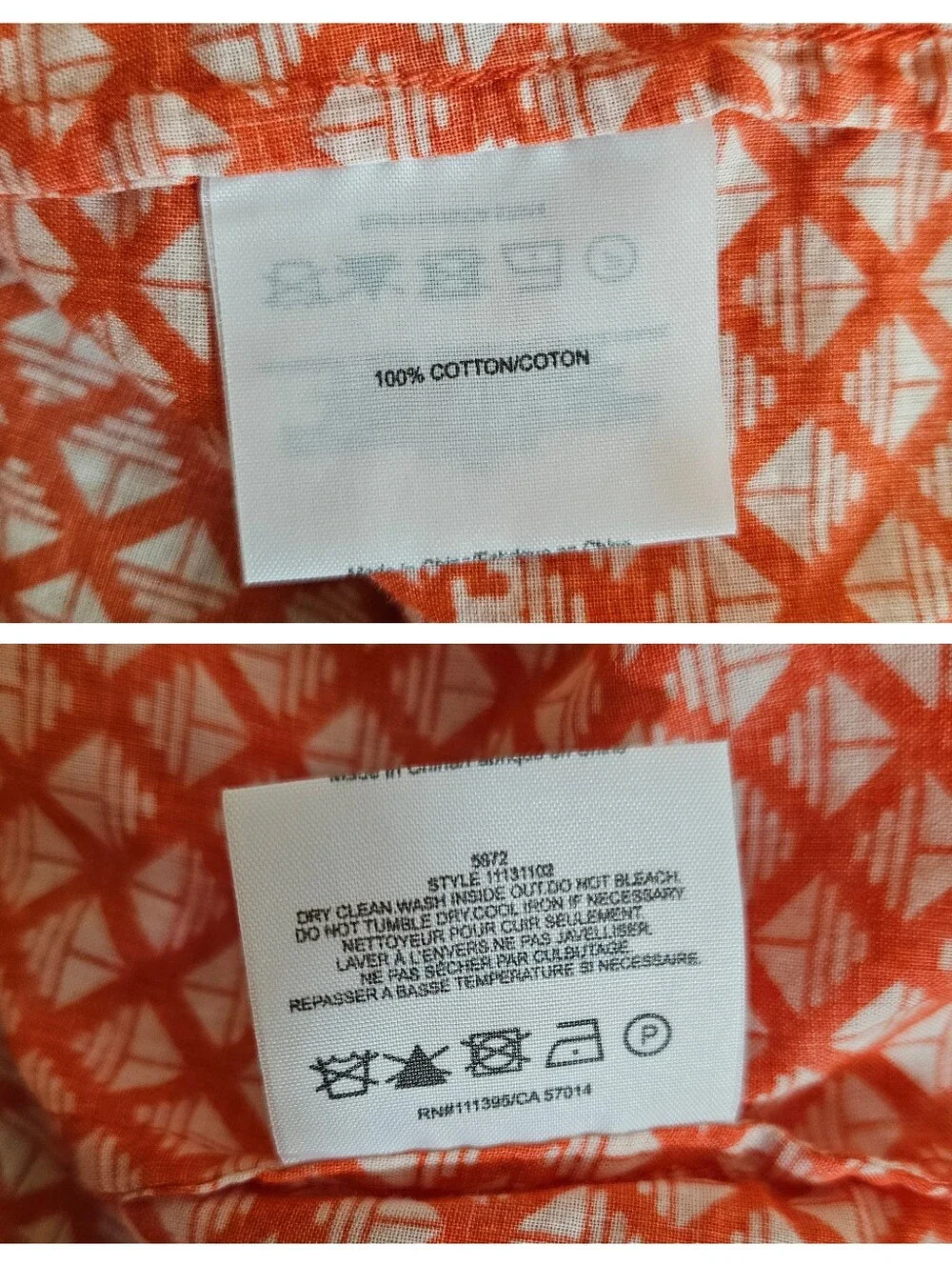 Tory Burch Brigitte Blouse 6 Checkerboard Roll Tab Utility Cotton Orange White